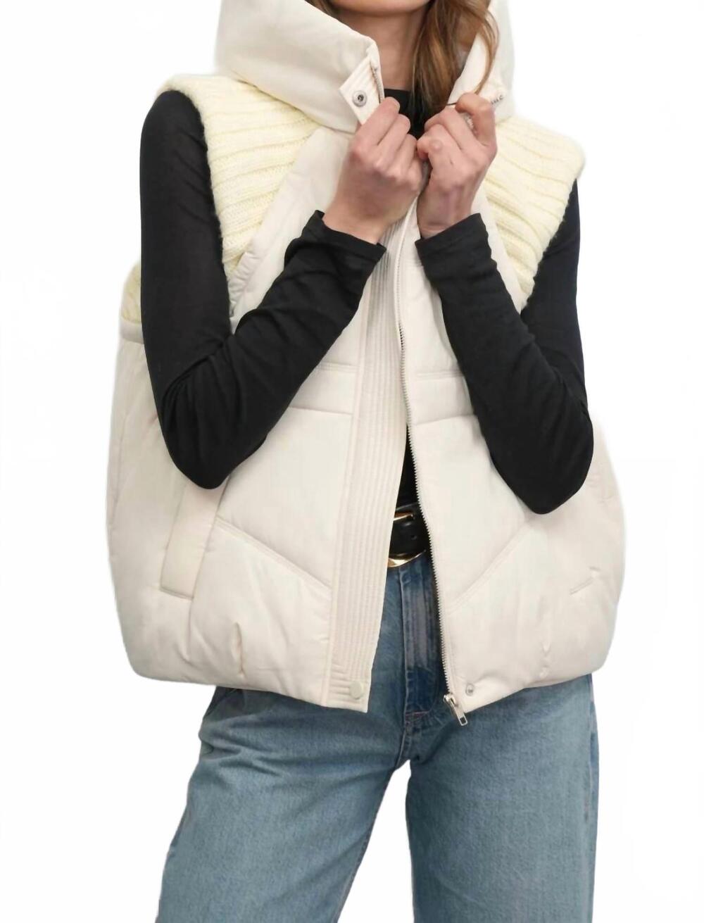 NEW GREYLIN douglas ribbed puffer hooded vest in cream